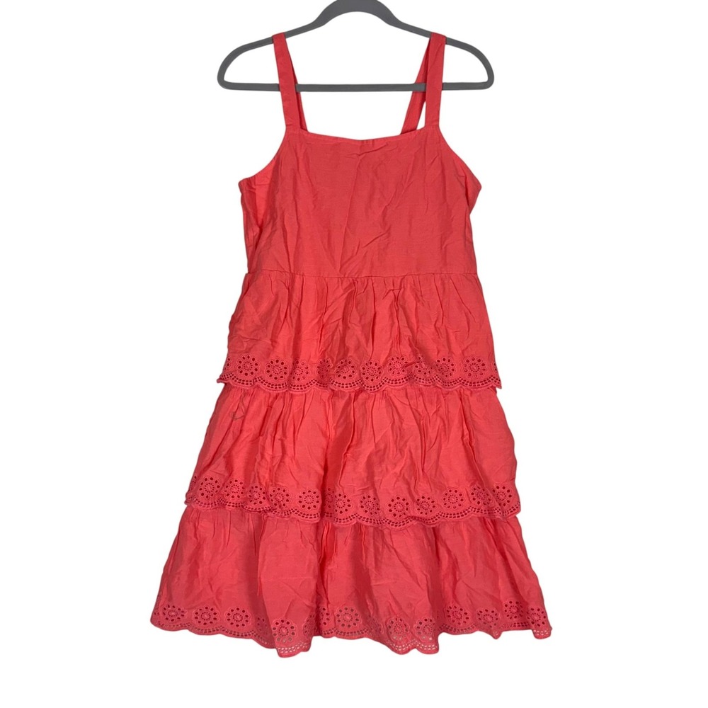 Old Navy Dress Womens 2XL Plus Pink Eyelet Tiered Sundress Trapeze Swing Boho